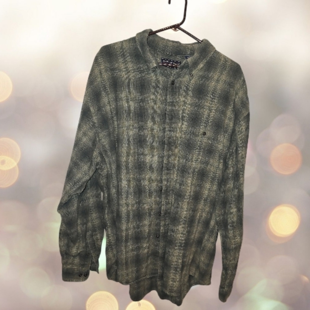 Arrow Olive Green Plaid Men’s Long Sleeve Button Up Shirt Size XXLT